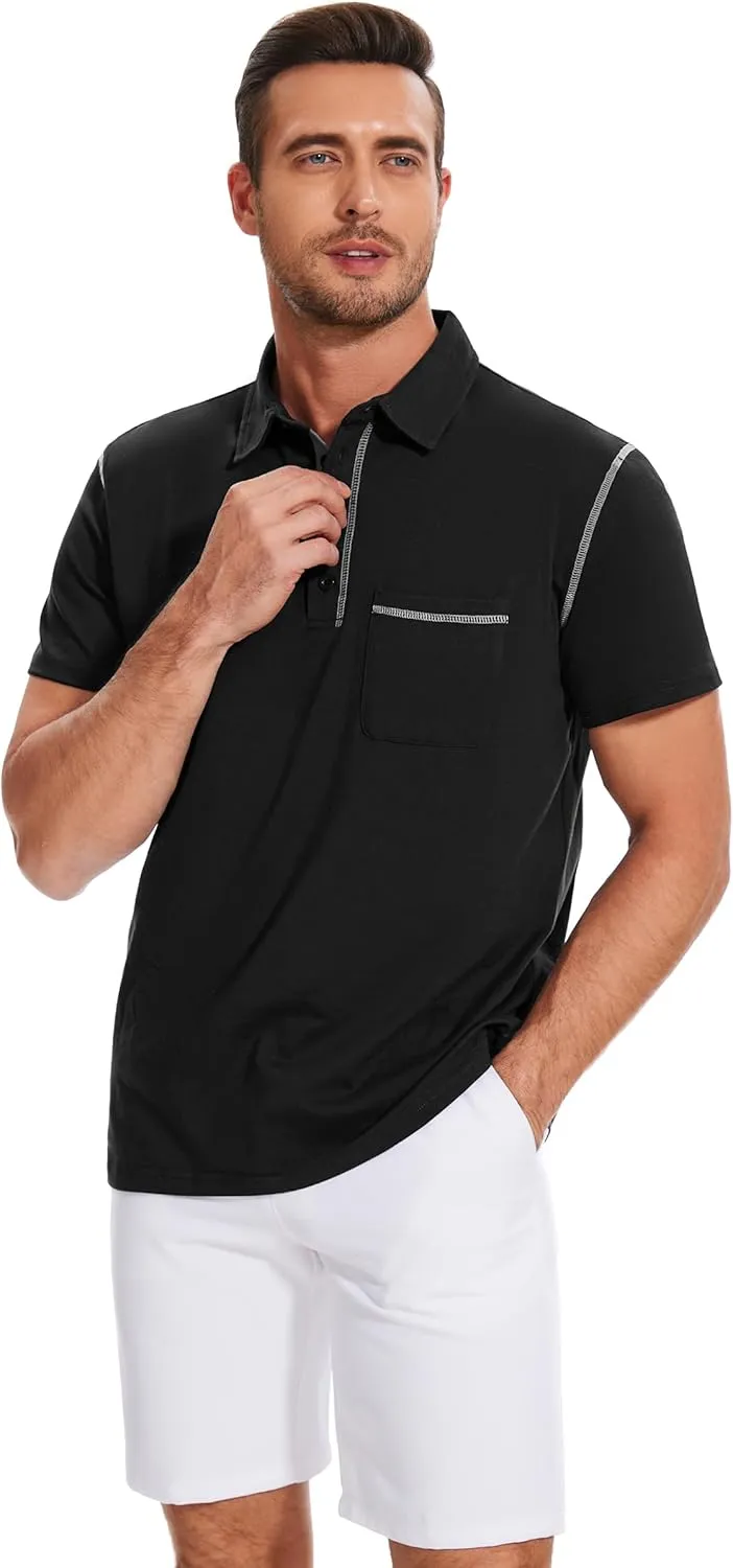 Polo Shirts for Men Basic Short Sleeve Shirt Button Solid Color Casual Tees Golf Stylish Tops