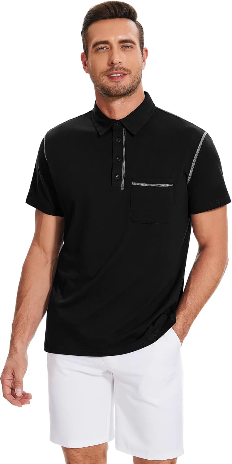 Polo Shirts for Men Basic Short Sleeve Shirt Button Solid Color Casual Tees Golf Stylish Tops