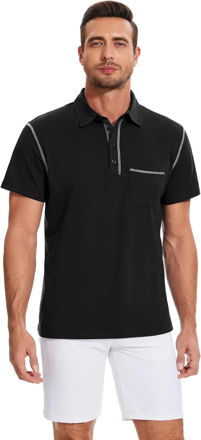 Polo Shirts for Men Basic Short Sleeve Shirt Button Solid Color Casual Tees Golf Stylish Tops