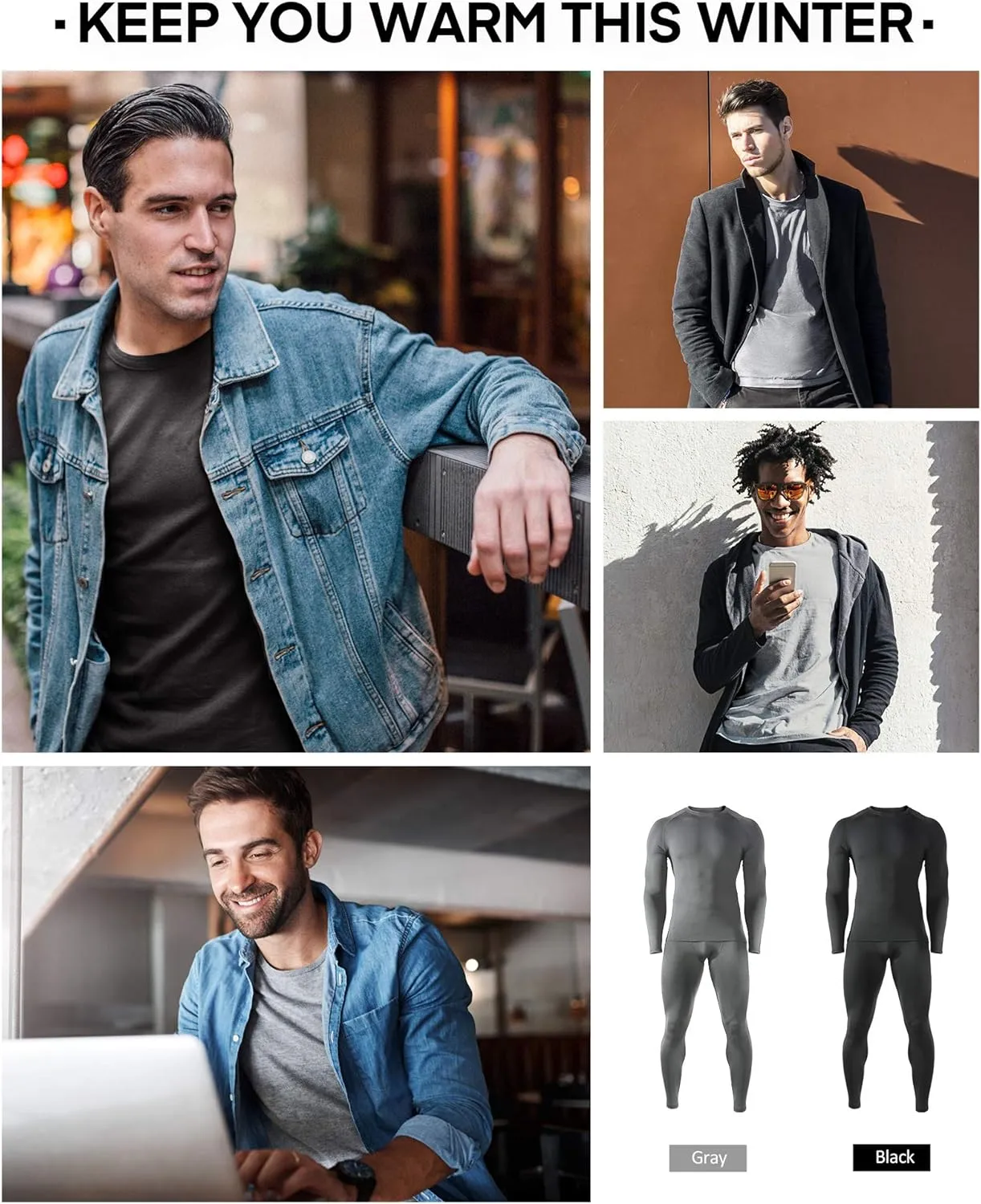 Roadbox Thermal Underwear for Men: Fleece Lined Long Johns Base Layer Cold Weather Winter Ski Thermals Top and Bottom Set