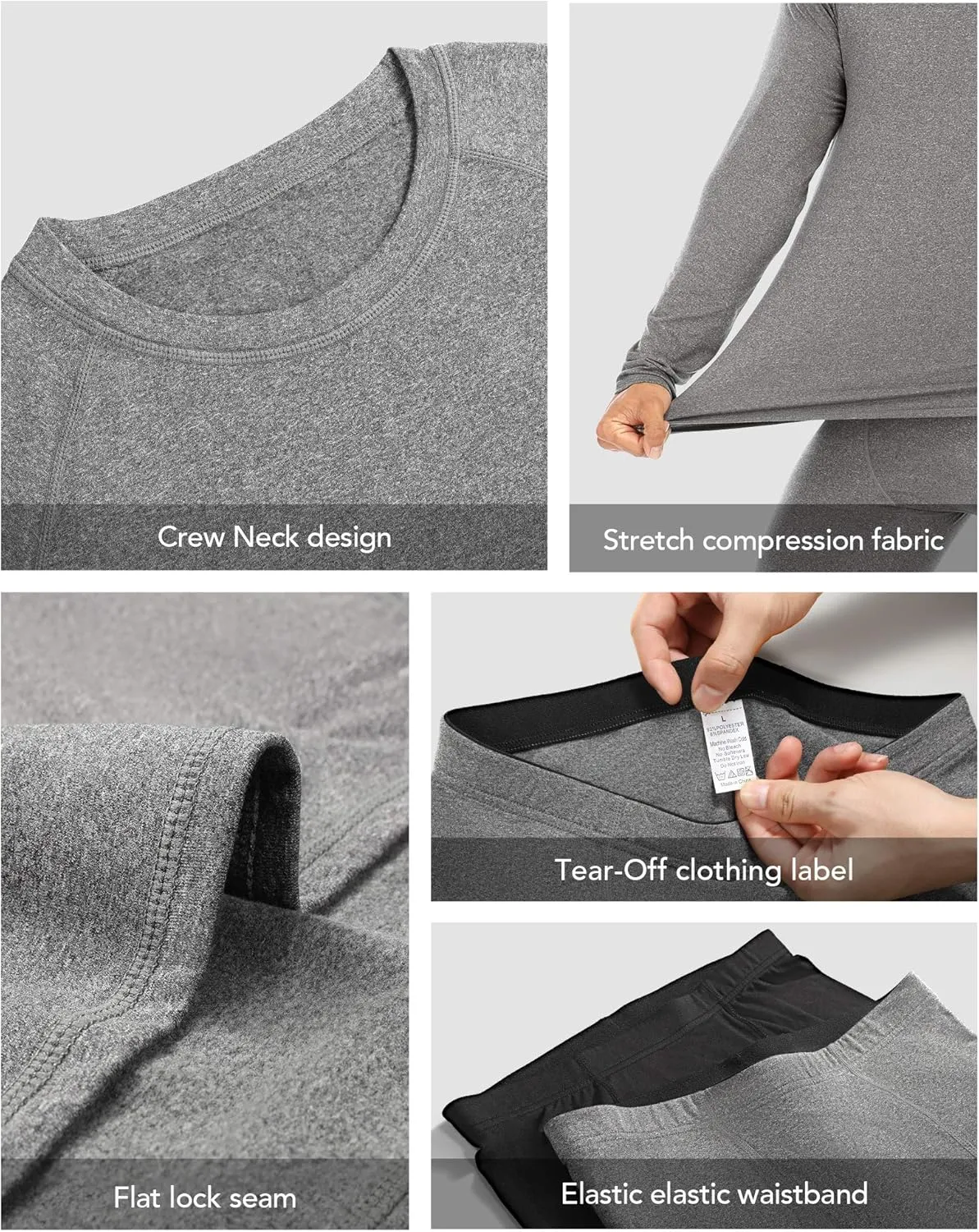 Roadbox Thermal Underwear for Men: Fleece Lined Long Johns Base Layer Cold Weather Winter Ski Thermals Top and Bottom Set