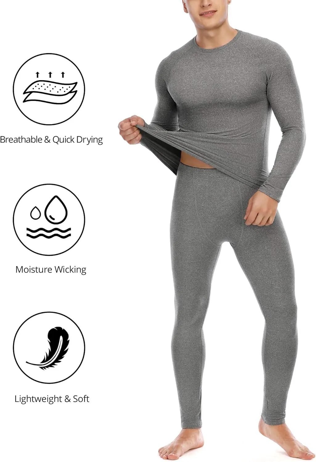 Roadbox Thermal Underwear for Men: Fleece Lined Long Johns Base Layer Cold Weather Winter Ski Thermals Top and Bottom Set