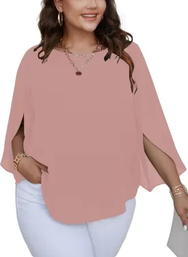 SCOMCHIC Plus Size Blouses for Women Summer Chiffon 3/4 Sleeve Tunic Tops Dressy Scoop Neck Casual Loose Flowy Shirts