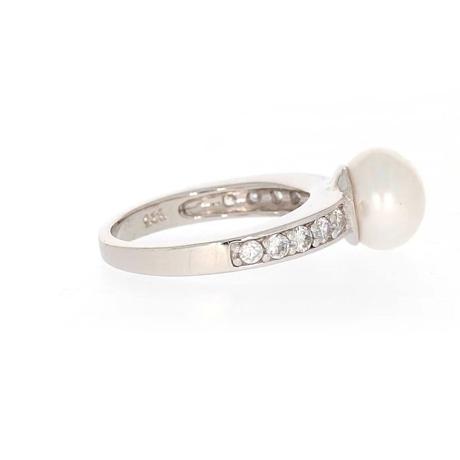 Sterling Silver 8-9mm Fresh Water Pearl and Cubic Zirconia Ring