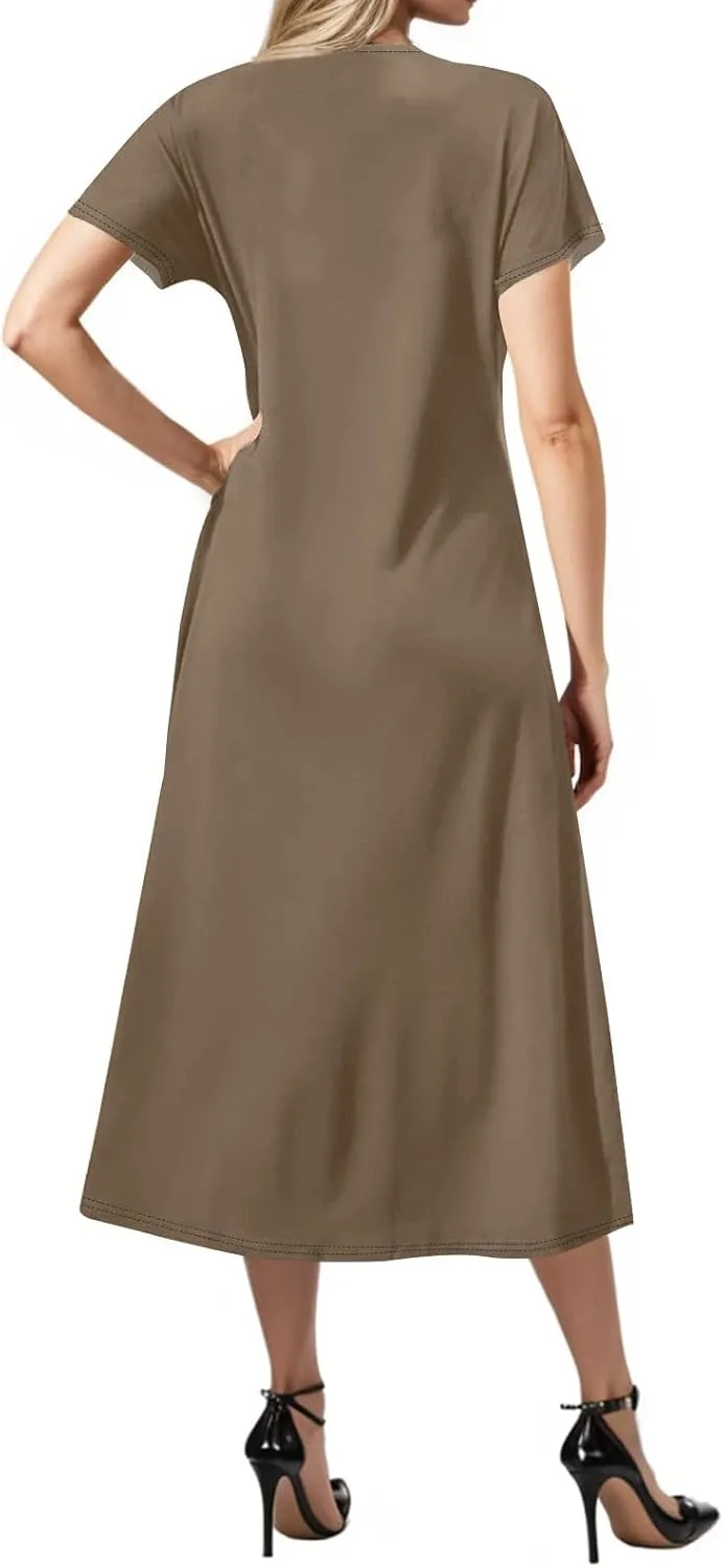 Summer Dresses for Women 2025 Beach Vacation Spring Clothes Short Sleeve V Neck Casual Maxi Dresses
