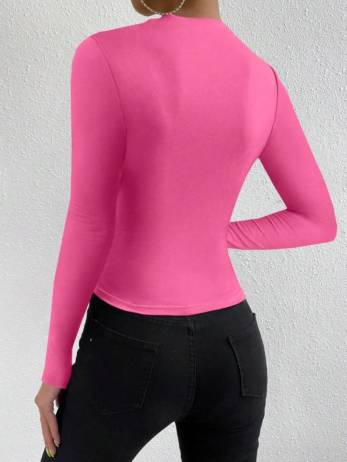 SweatyRocks Women's Ruched Long Sleeve Shirts Mock Neck Fitted T Shirts Basic Tops