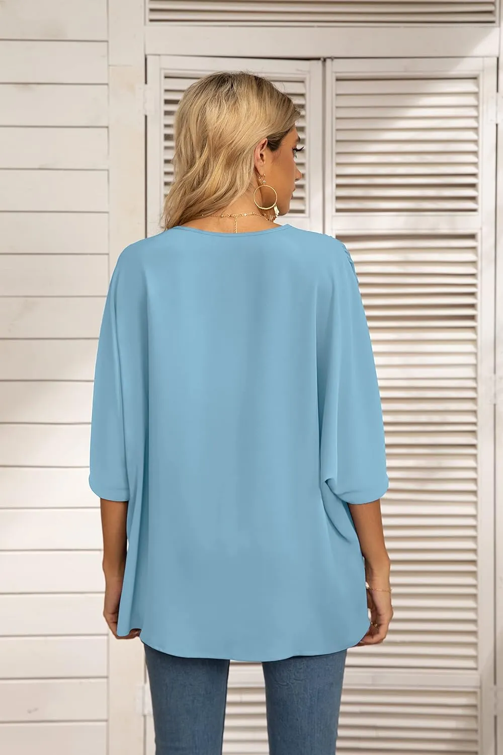VIISHOW Women Short Sleeve V Neck Soft Chiffon Blouse