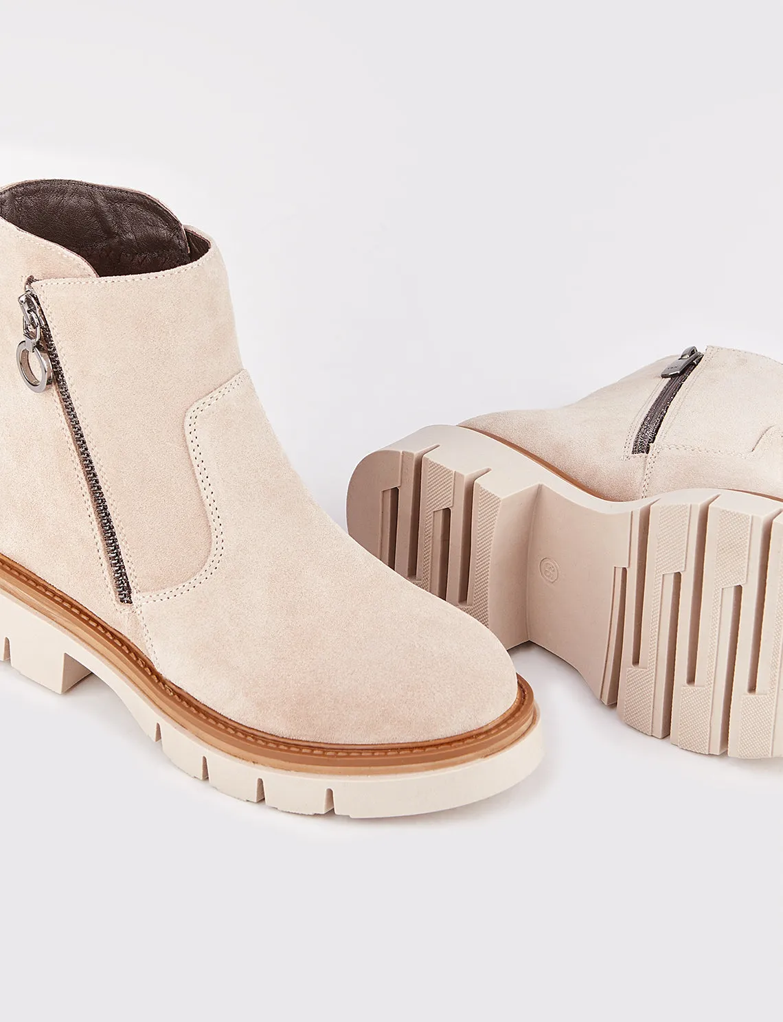 Women Beige Suede Genuine Leather Ankle Boots