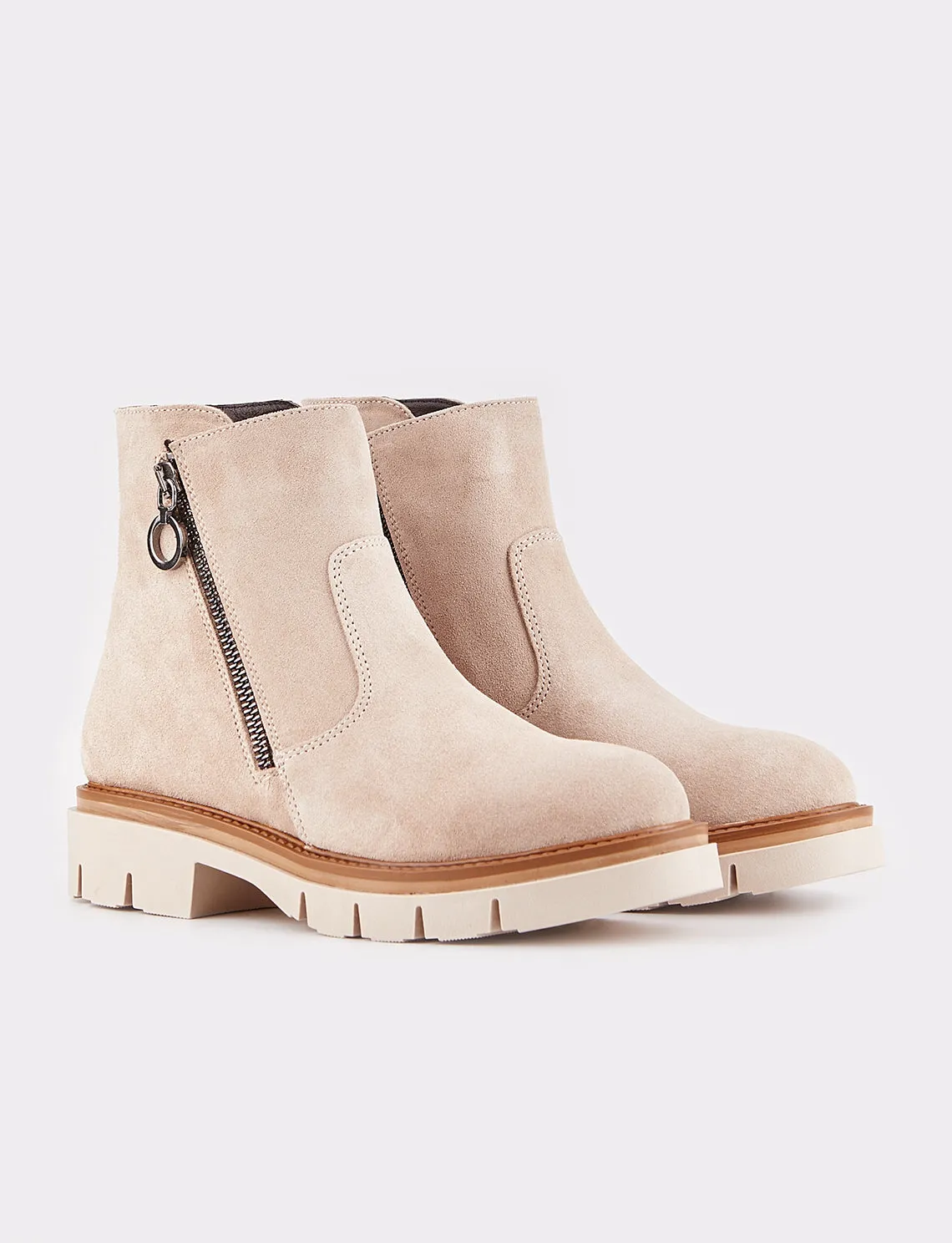 Women Beige Suede Genuine Leather Ankle Boots