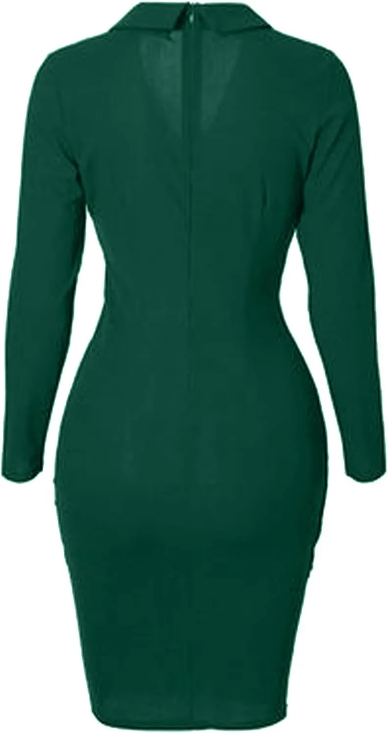 Women Suit Dress Fashion Bodycon Business Skirt Slim Hip Skirt Lapel Long Sleeve Casual Work Formal Dress Blazer