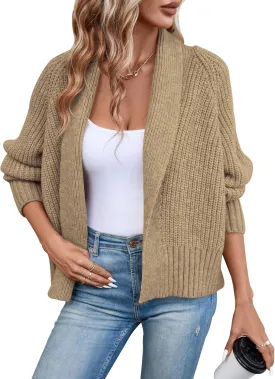 Women's Cardigan Sweaters Fall Winter Open Front Batwing Long Sleeve Shawl Neck Chunky Knit Loose Outwear Coats