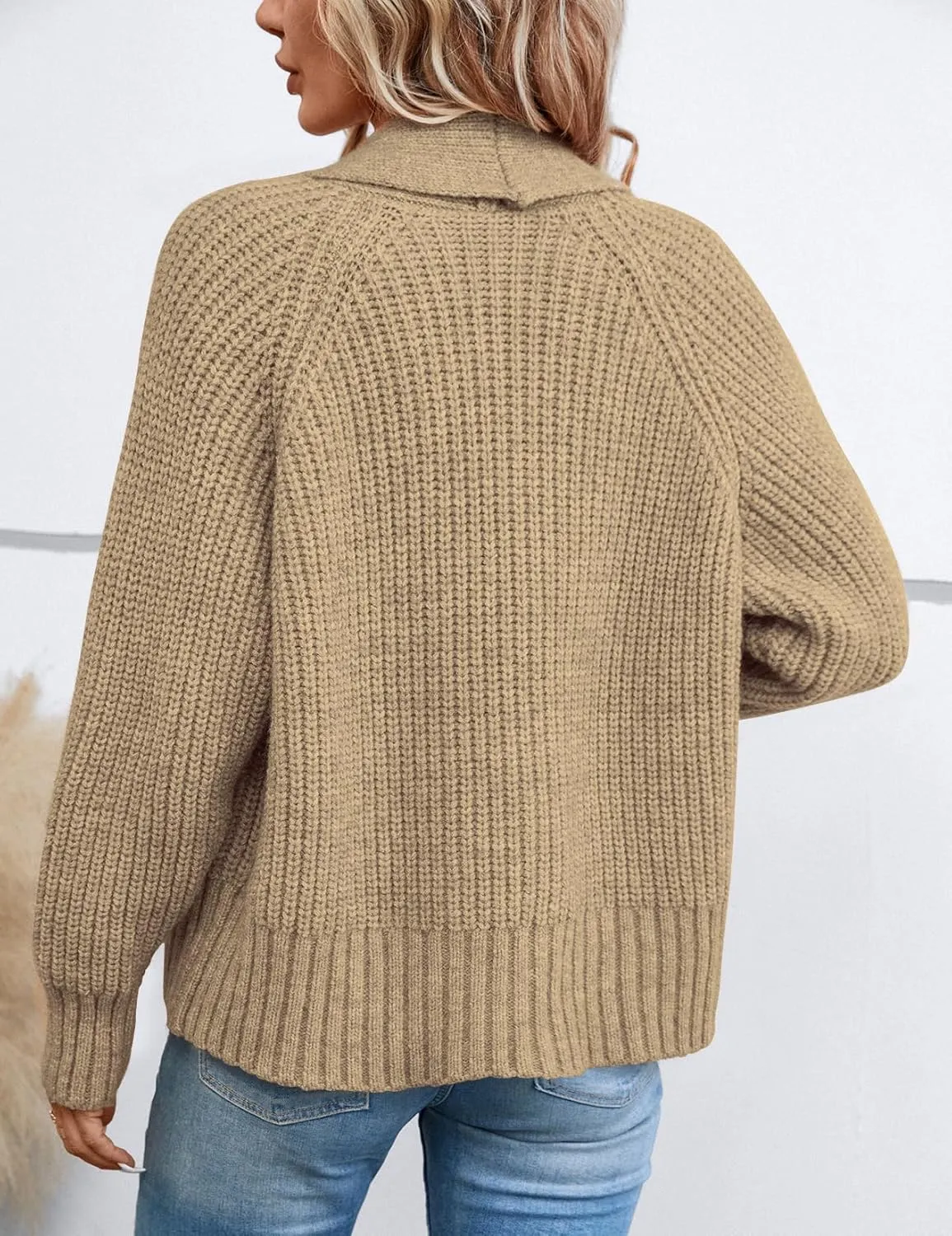 Women's Cardigan Sweaters Fall Winter Open Front Batwing Long Sleeve Shawl Neck Chunky Knit Loose Outwear Coats