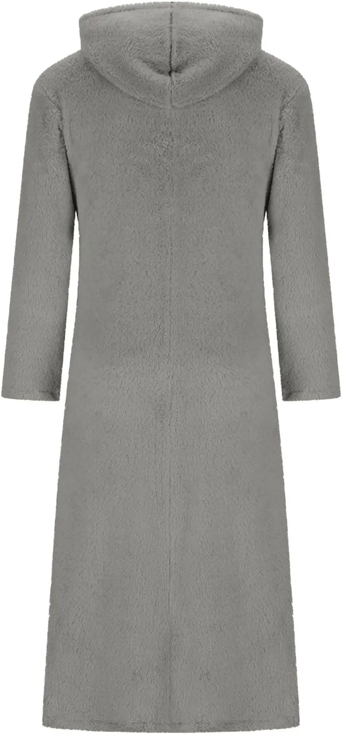 Womens Winter Warm Long Sleeve Fuzzy Fleece Sherpa Midi Hooded Dress Casual Flowy Hoodie Sweatshirt Dress with Pockets