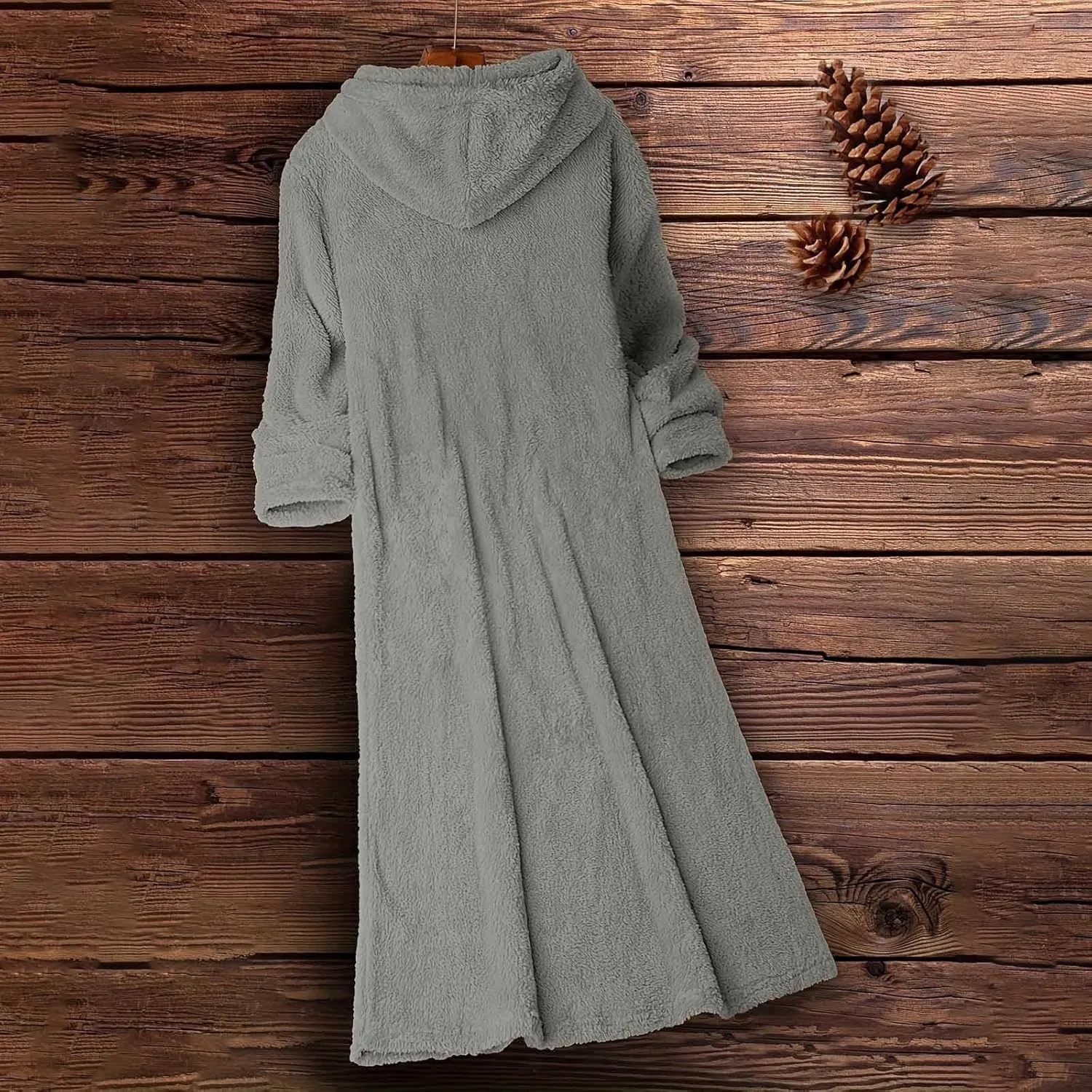 Womens Winter Warm Long Sleeve Fuzzy Fleece Sherpa Midi Hooded Dress Casual Flowy Hoodie Sweatshirt Dress with Pockets