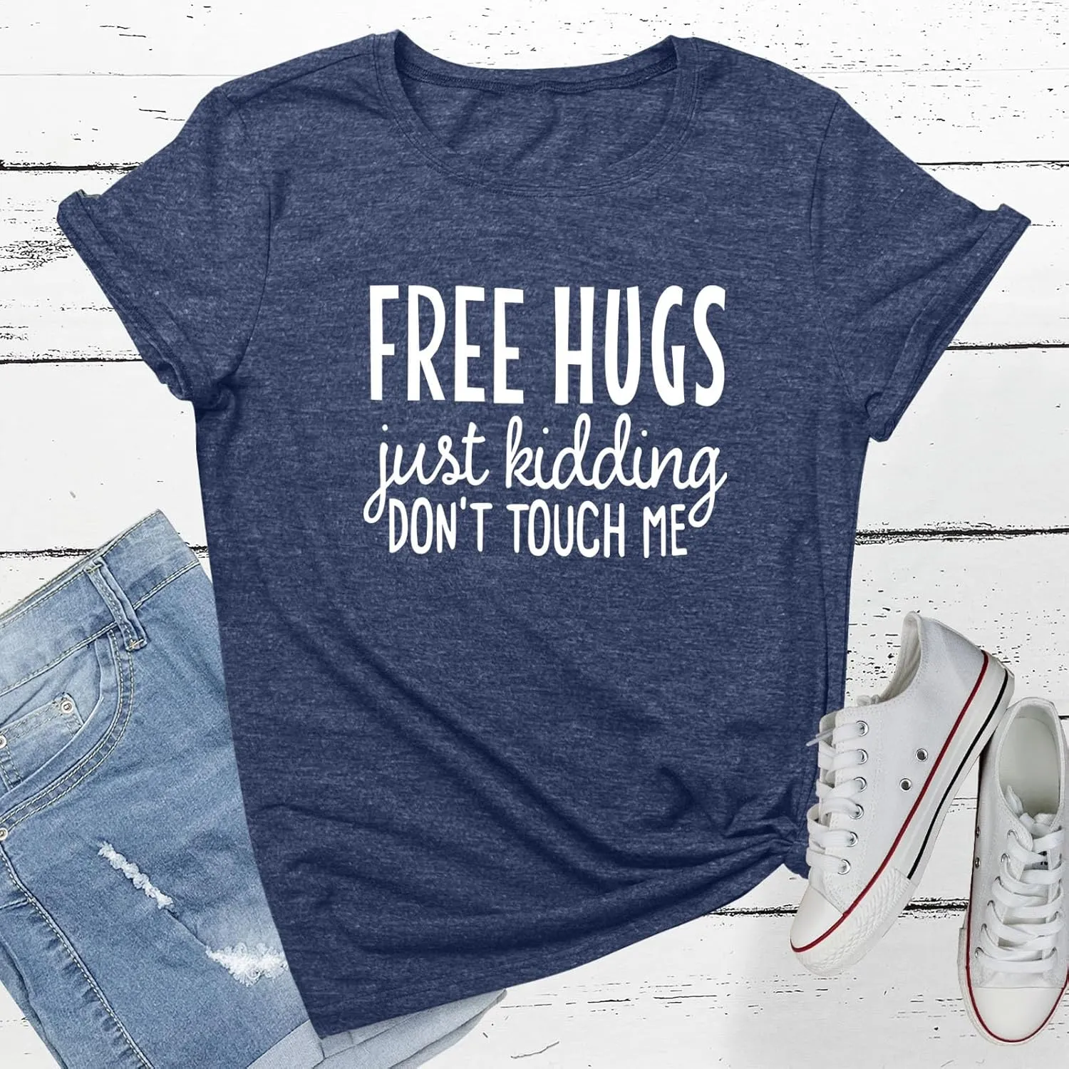 YITAN Women Cute Short Sleeve Tees Free HUGS Graphic T Shirts