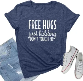 YITAN Women Cute Short Sleeve Tees Free HUGS Graphic T Shirts