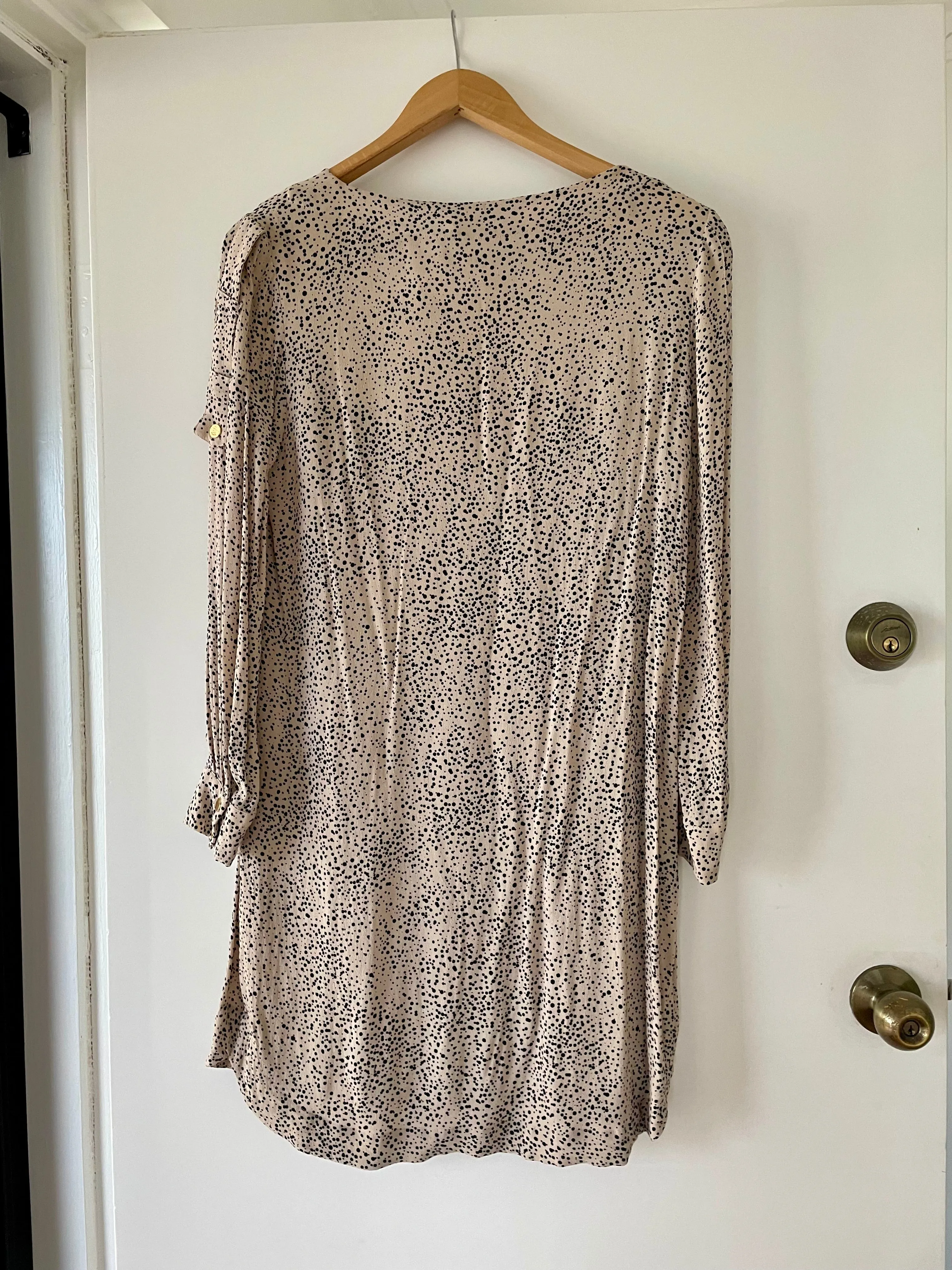 Zimmermann Beige Spot Dot Long Sleeve Knee Length Dress Gold Buttons Size 1 8 10