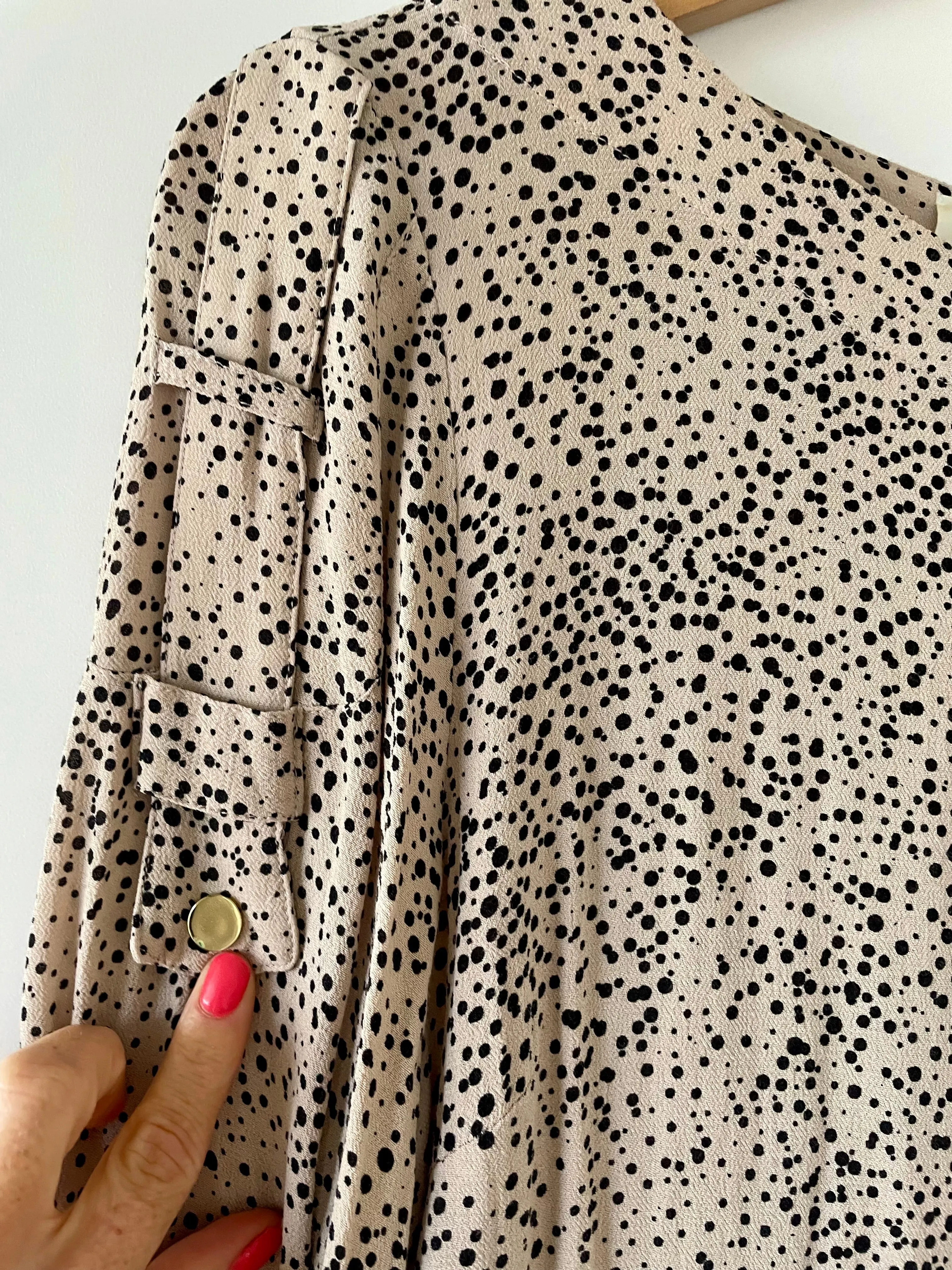 Zimmermann Beige Spot Dot Long Sleeve Knee Length Dress Gold Buttons Size 1 8 10